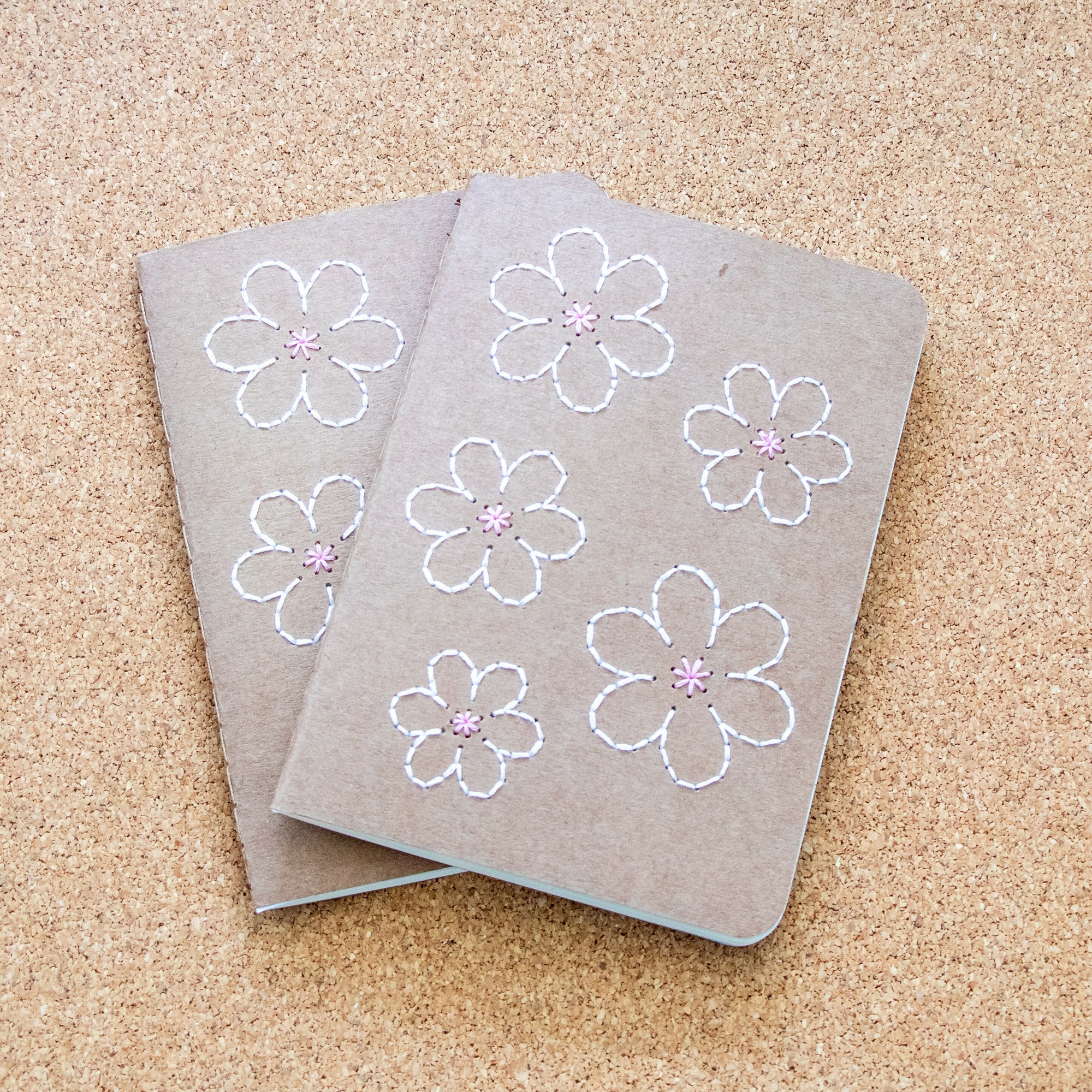 Created by LDBankey | Hand Stitched Daisy Notebooks with green decorative paper