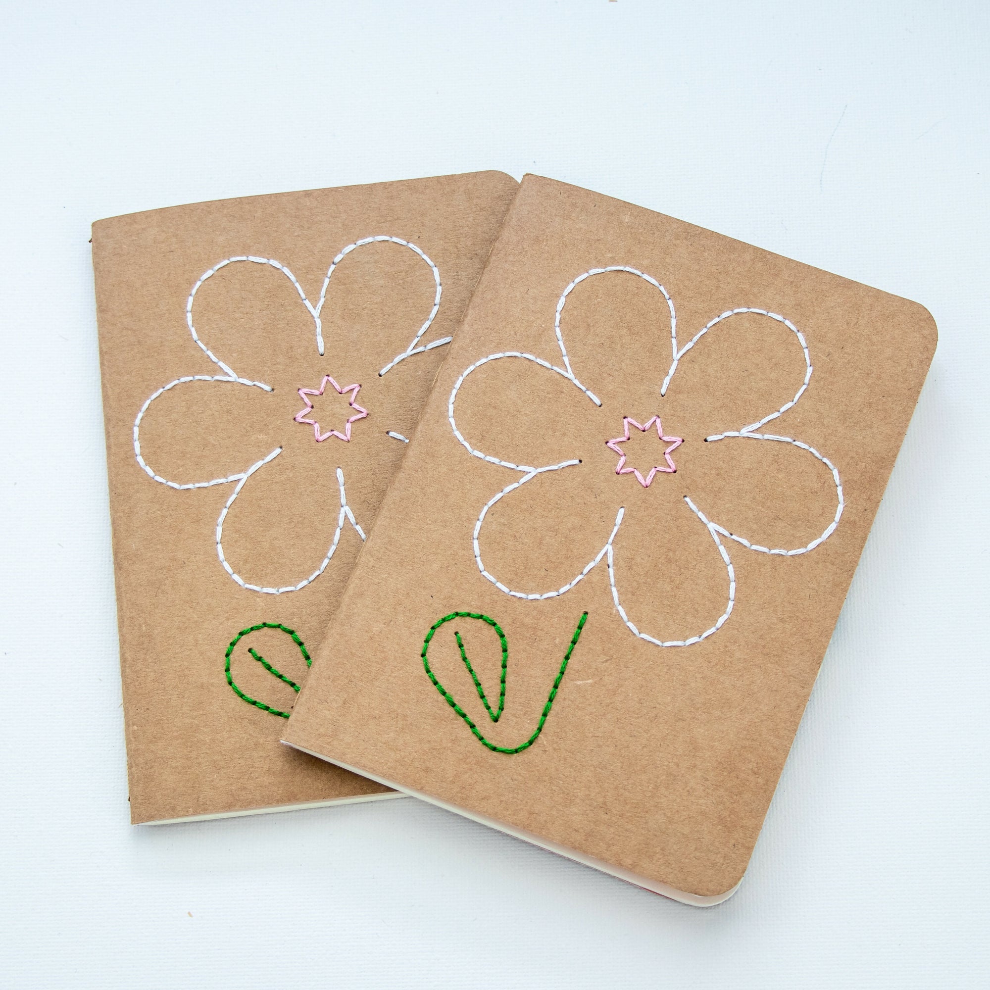 Created by LDBankey | Hand Stitched Daisy Notebooks with pink decorative paper