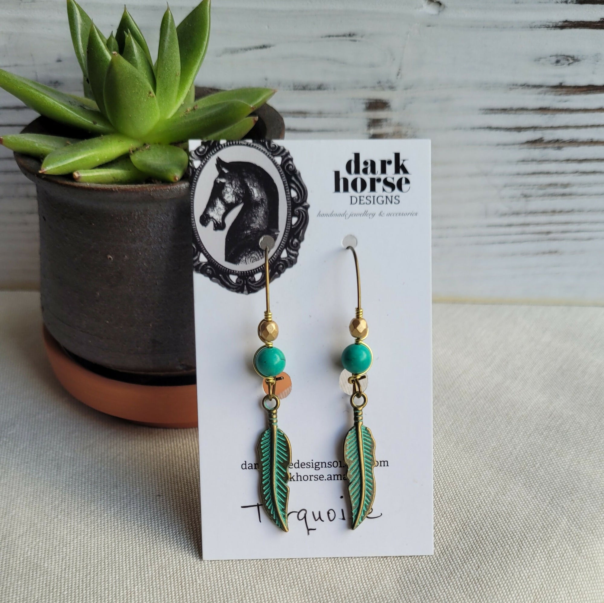 Dark Horse Designs | Feather Gemstone and Brass Earrings