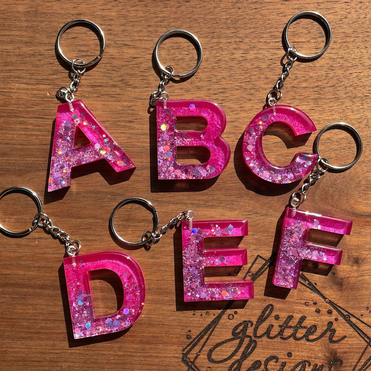 Glitter Designs Studio | PRETTY IN PINK (Resin Monogram Keychains)