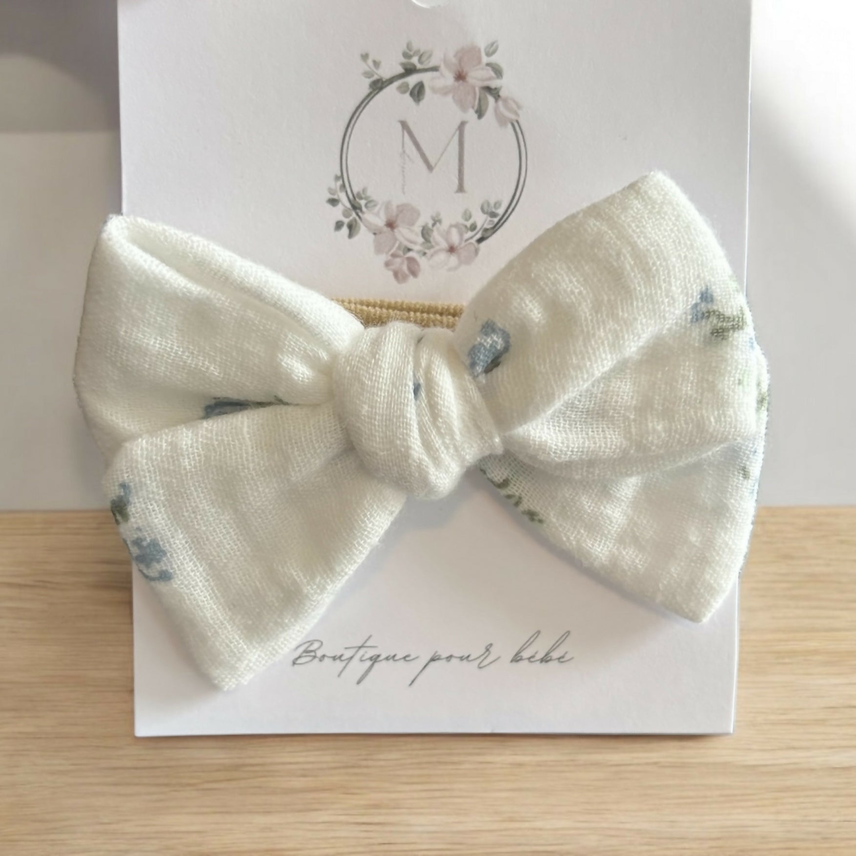 Mimily Boutique | White blue flowers bow headband