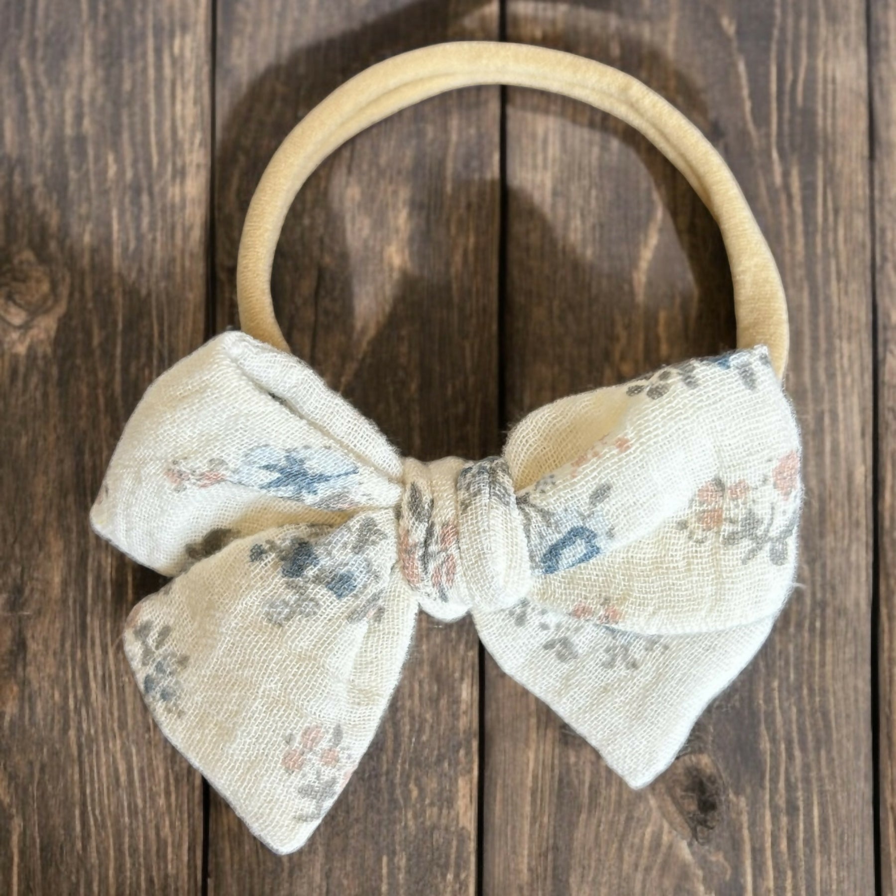 Mimily Boutique | Off white/ Blue and pink flowers bow headband