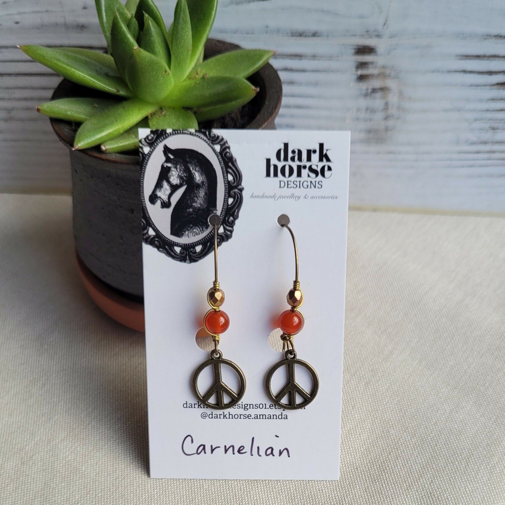 Dark Horse Designs | Peace Gemstone and Brass Earrings