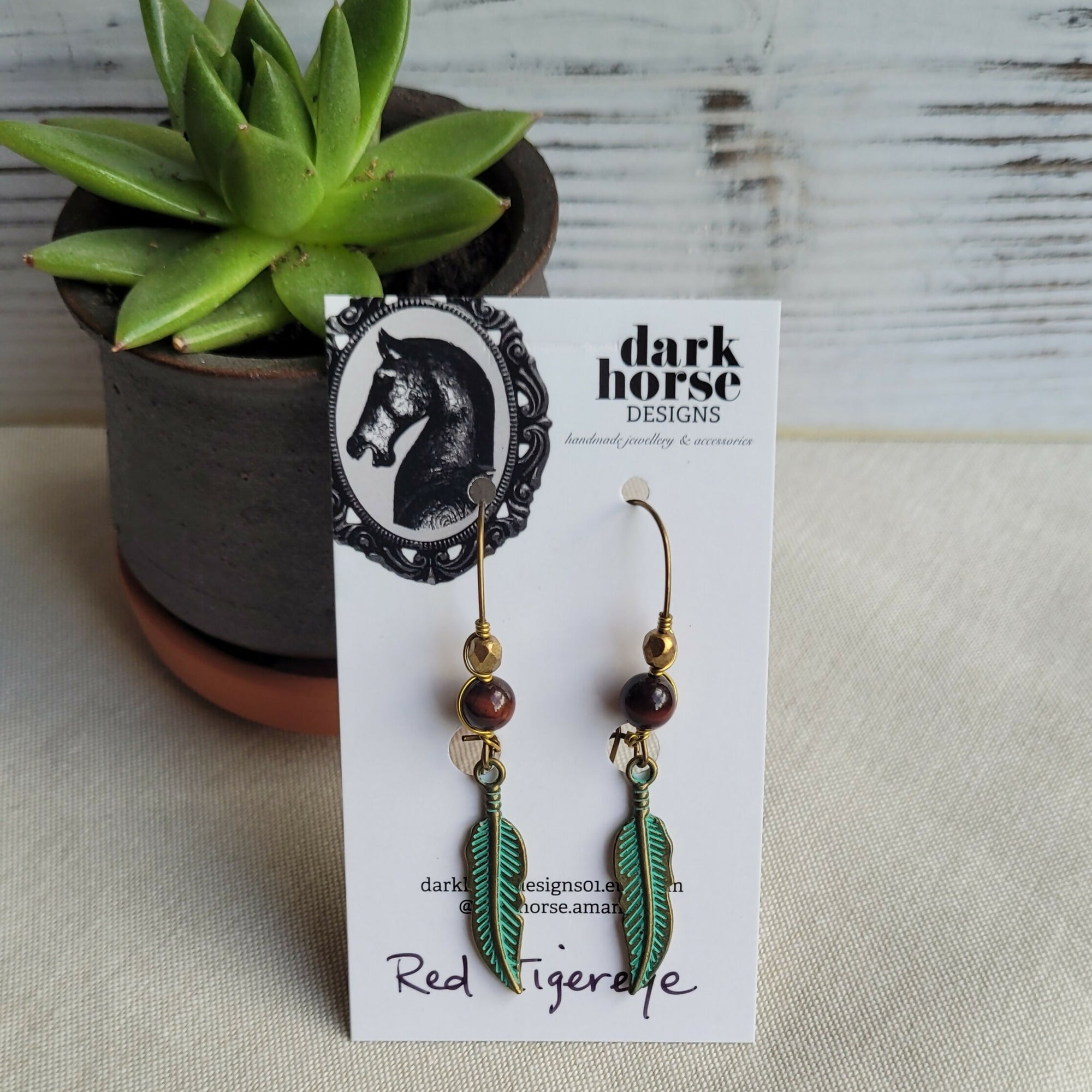 Dark Horse Designs | Feather Gemstone and Brass Earrings