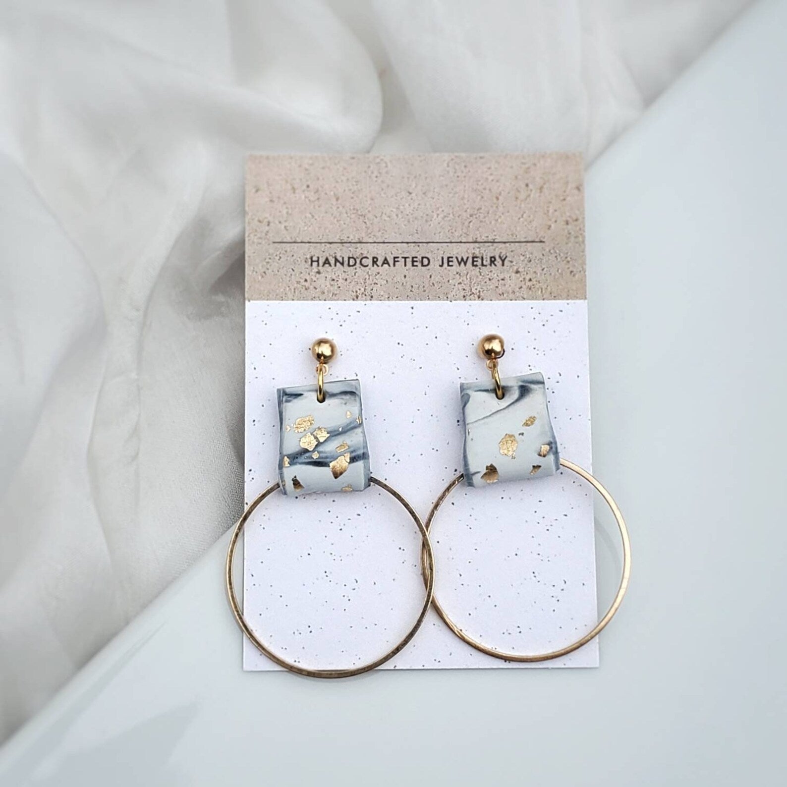 DewDrop Inc.  | White Marble Polymer Clay Earrings