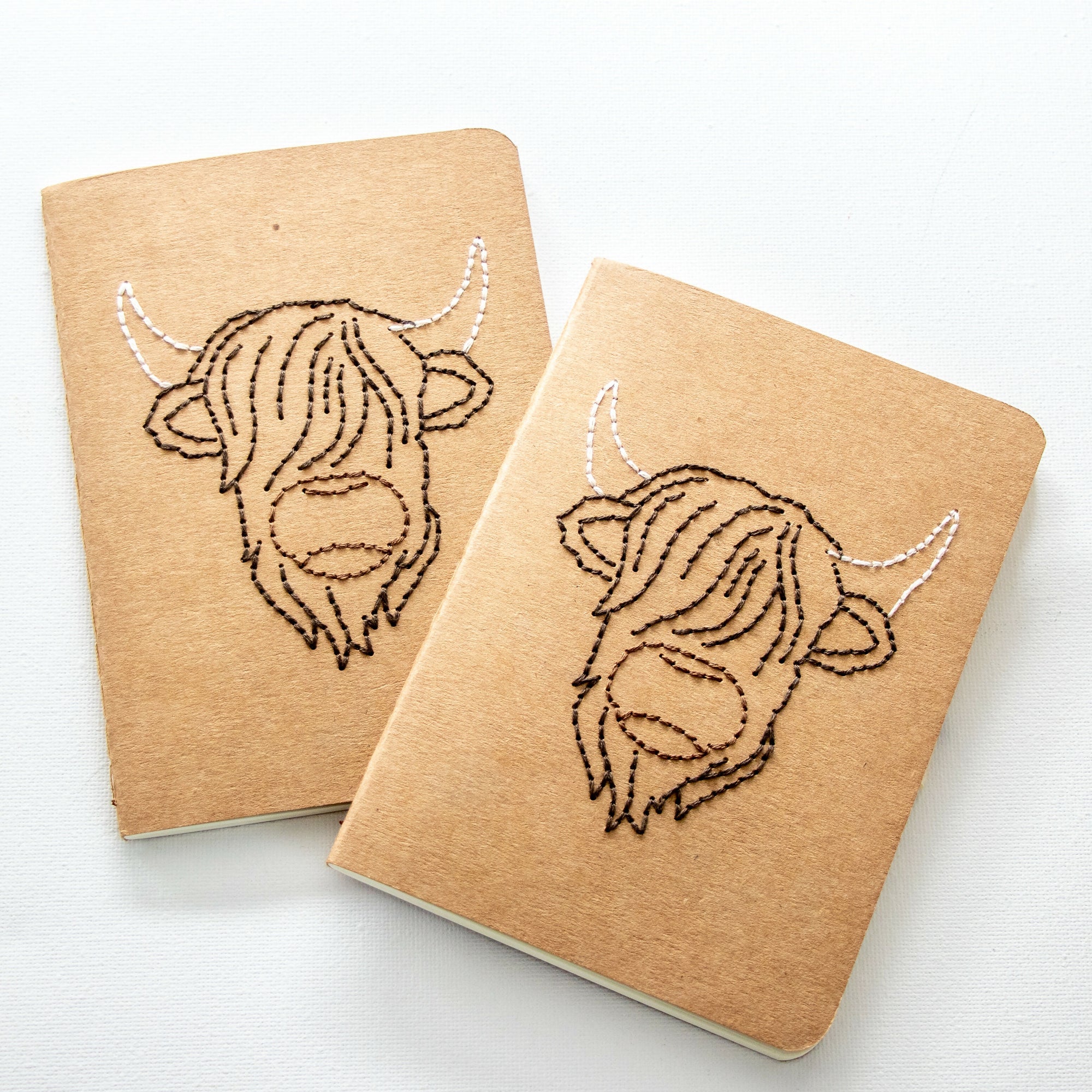 Created by LDBankey | Hand Stitched Highland Cow Notebooks with neutral decorative paper