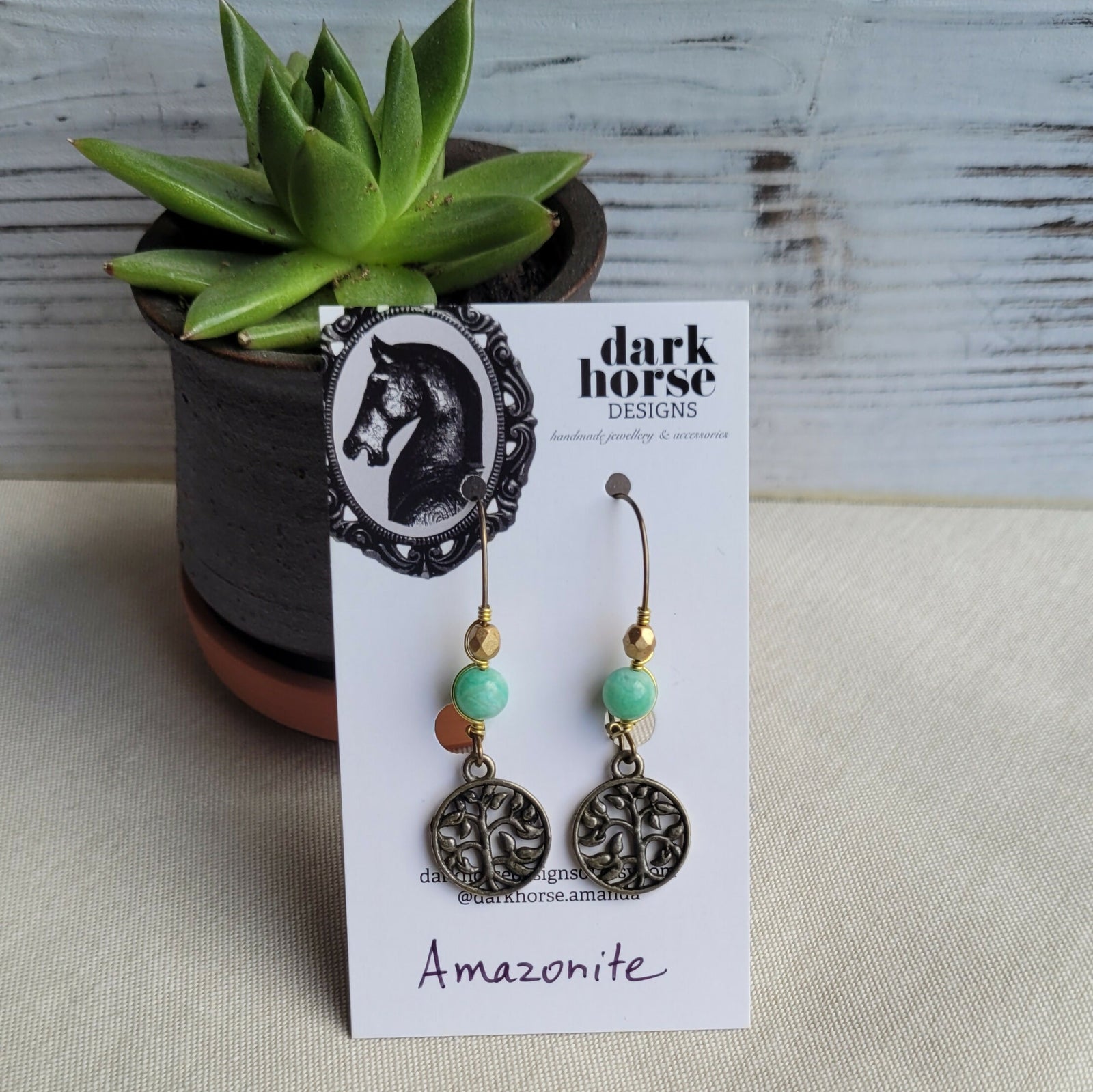 Dark Horse Designs | Tree of Life Gemstone and Brass Earrings