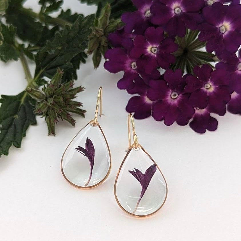 BubblePop | Handmade pure resin earrings with purple Cornflower
