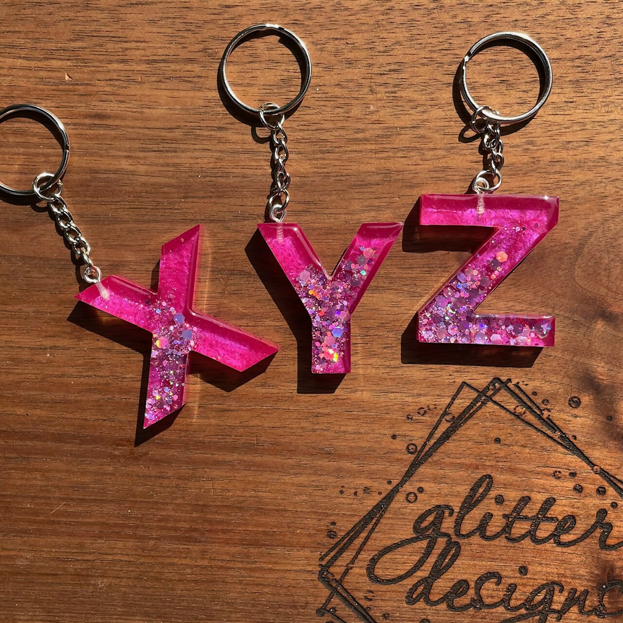 Glitter Designs Studio | PRETTY IN PINK (Resin Monogram Keychains)