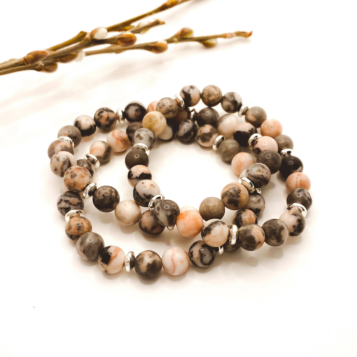 White Lotus Gems | 8mm Gemstone Bracelet Pink Zebra Jasper