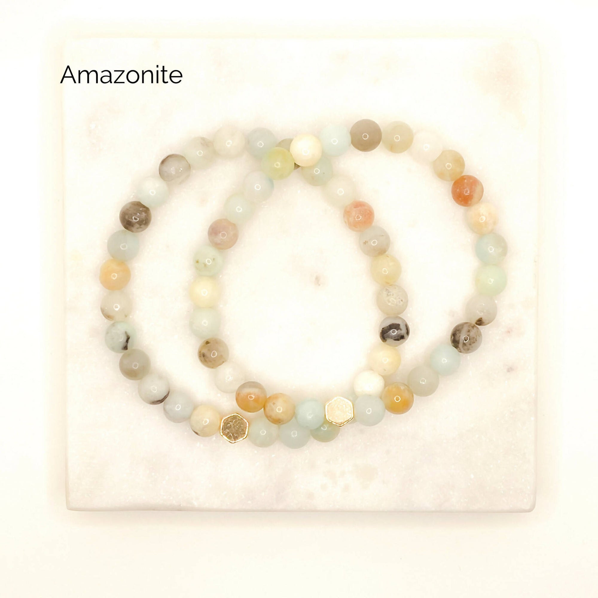 White Lotus Gems | 6mm Gemstone Bracelets with 18kt Gold Plated Hexagon