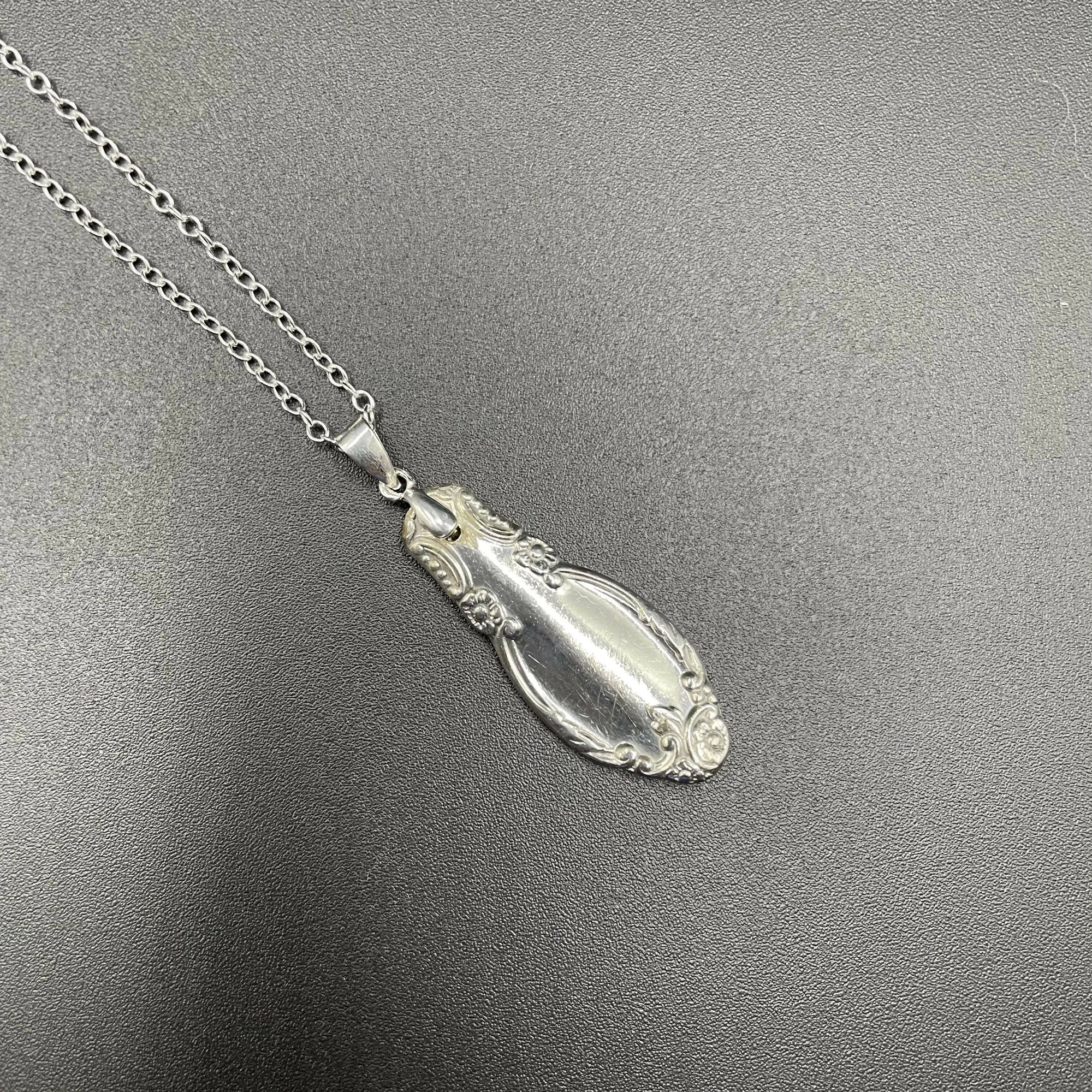 Repurposing By Glenna | Silver Spoon Pendant with Petite Flowers on a 18" Sterling Silver Chain