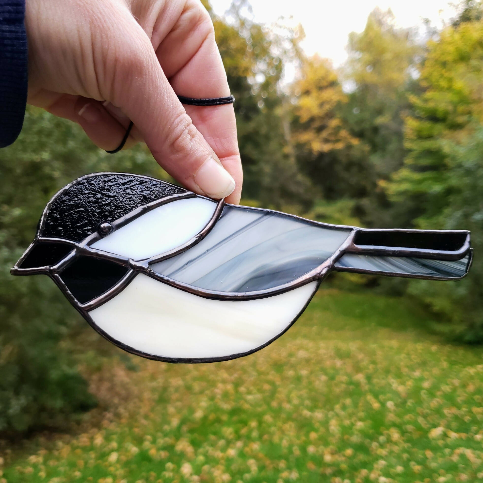 Feather and Fibres | Stained Glass Chickadee Suncatcher