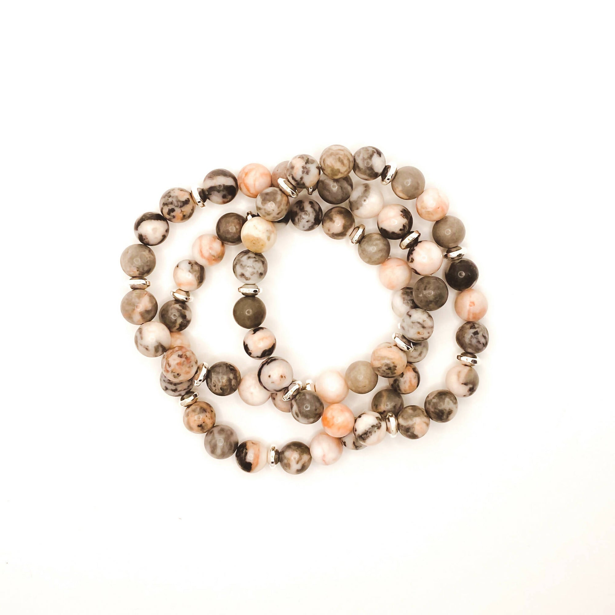 White Lotus Gems | 8mm Gemstone Bracelet Pink Zebra Jasper