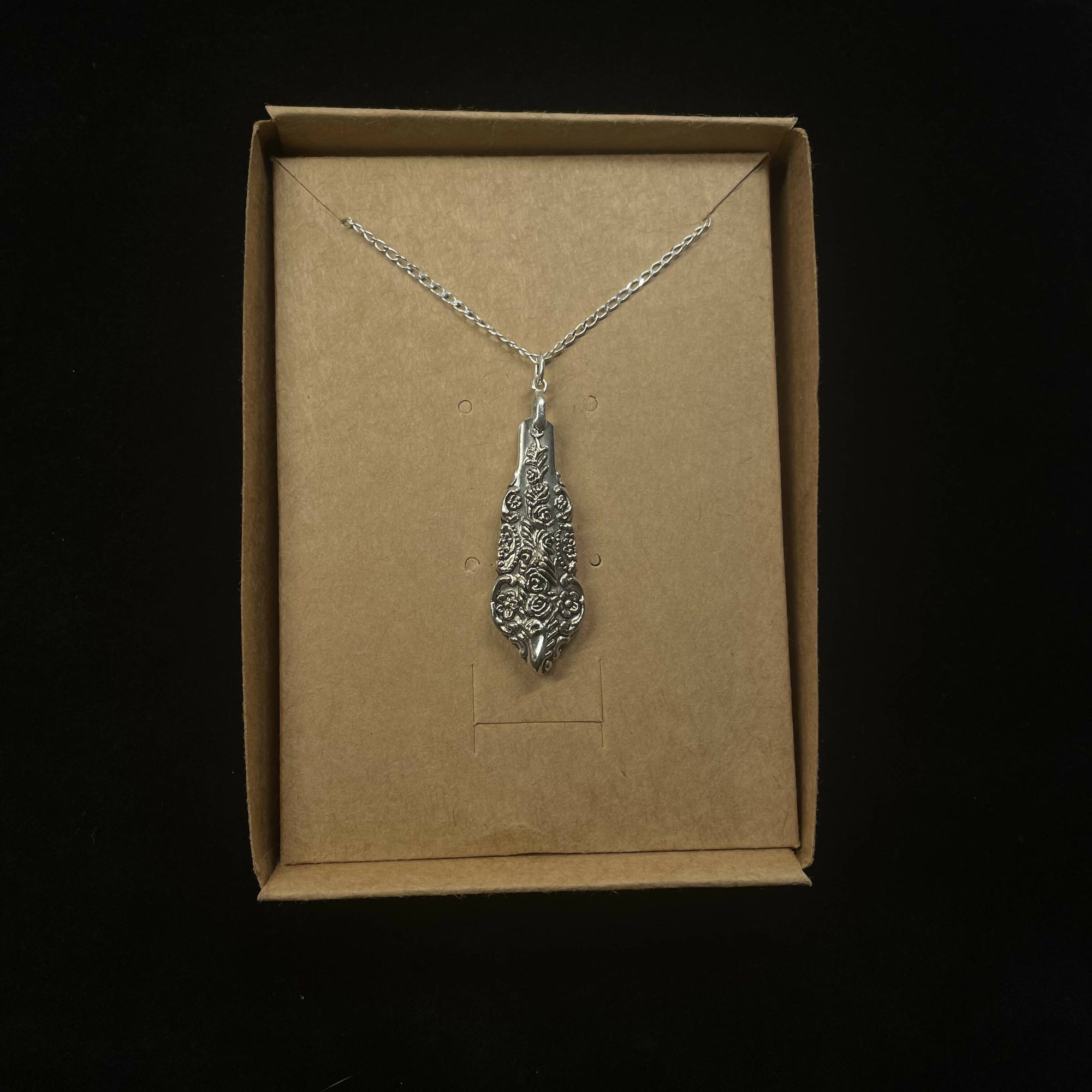 Repurposing By Glenna |22” Silver spoon pendant necklace with flowers and swirls (pendant is reversible)