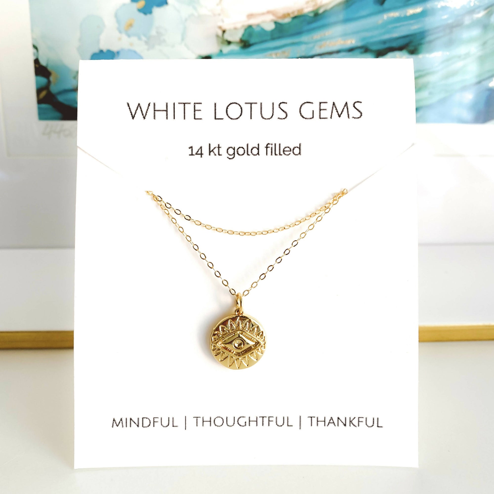 White Lotus Gems | 18kt gold plated Evil Eye with 14kt Gold Filled Necklace