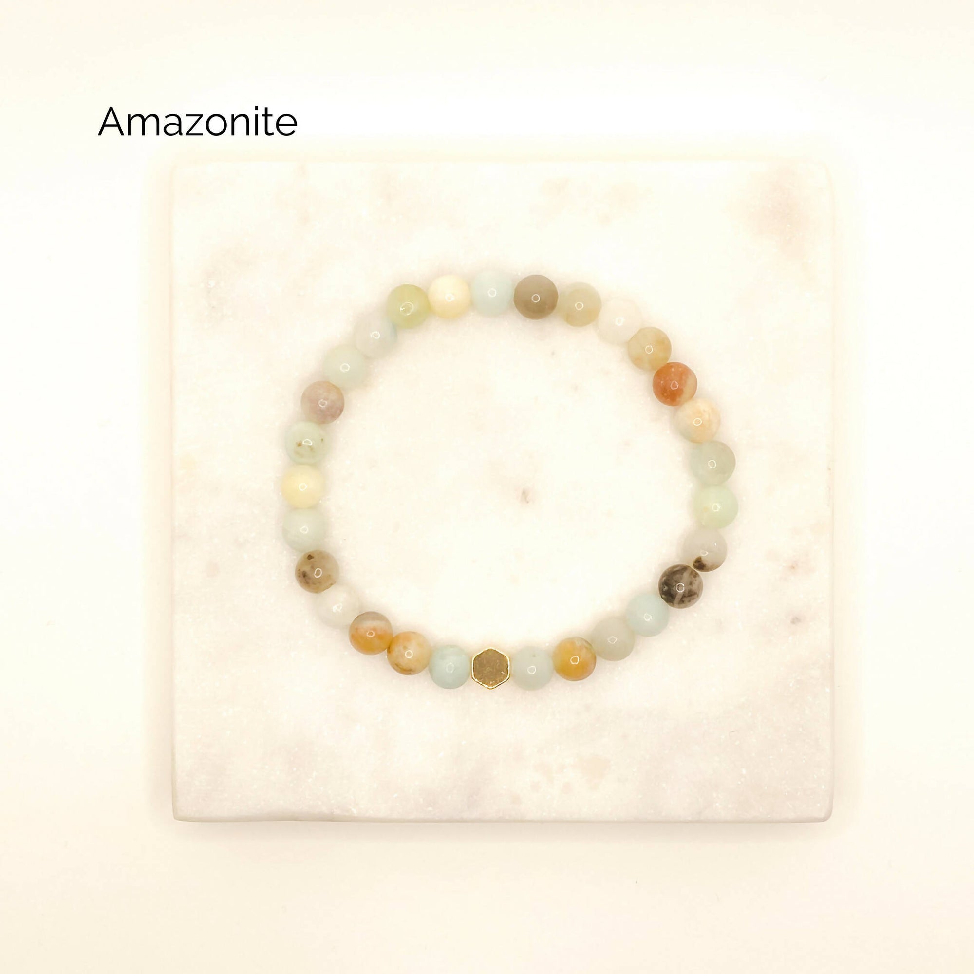 White Lotus Gems | 6mm Gemstone Bracelets with 18kt Gold Plated Hexagon