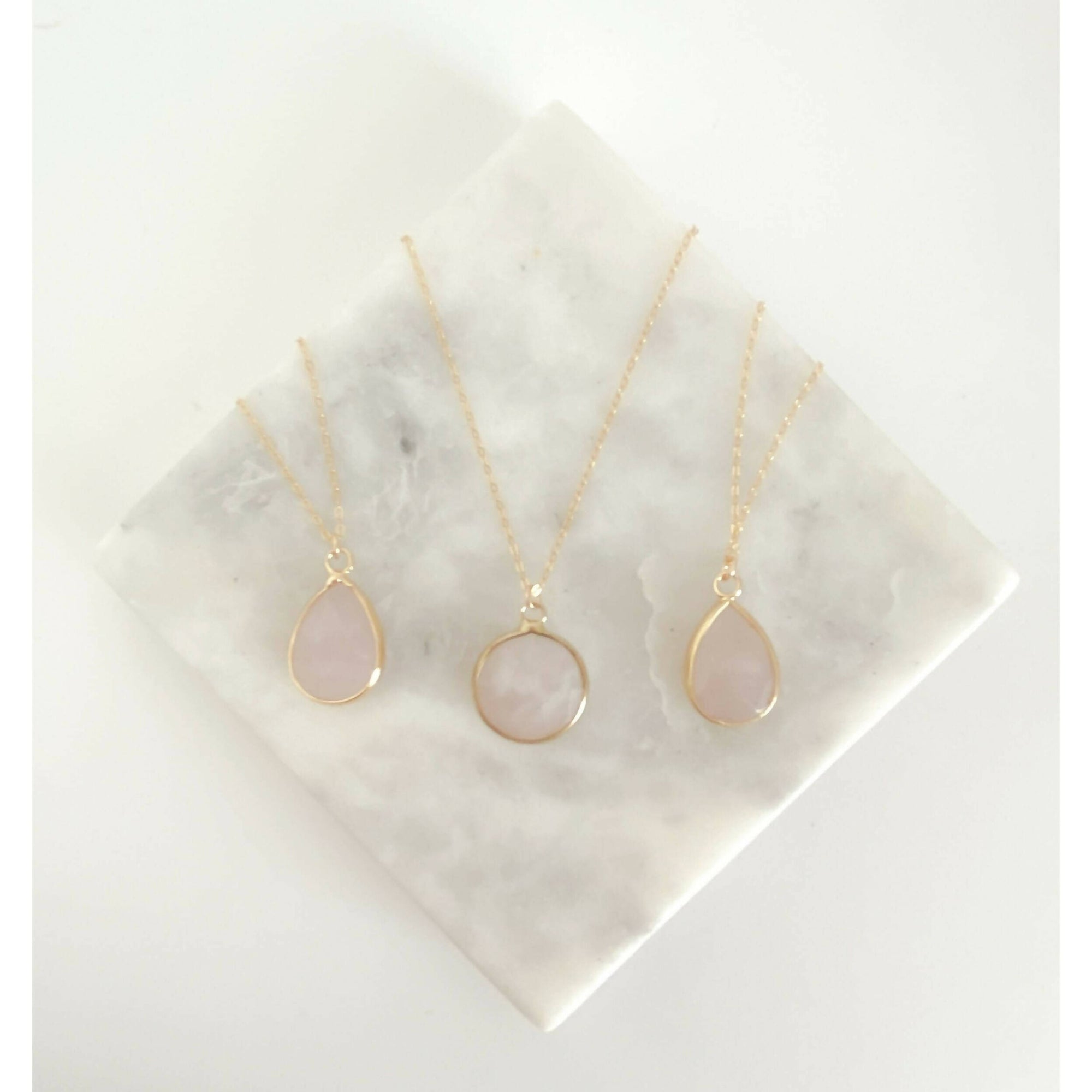 White Lotus Gems | Rose Quartz Teardrop or Round 14kt Gold Filled Necklace