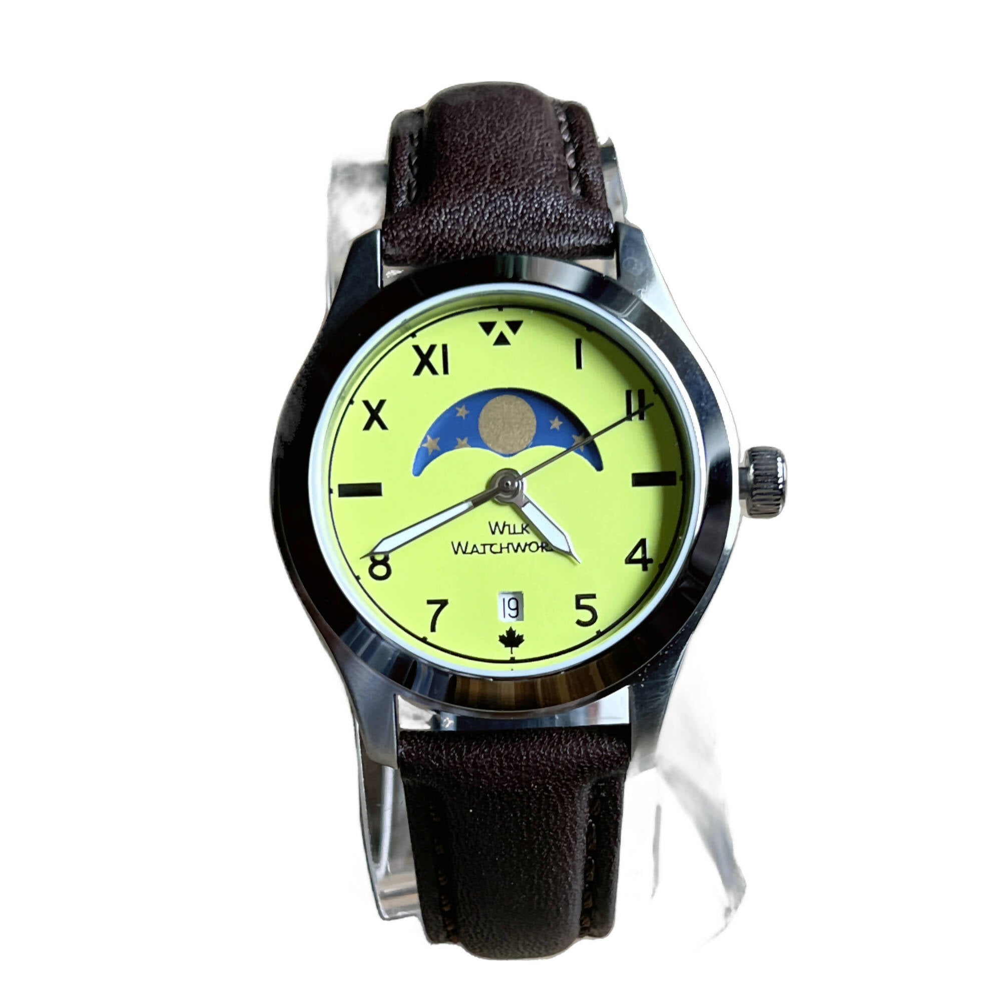 Wilk Watchworks | Pastel Green California Moonphase 36mm watch