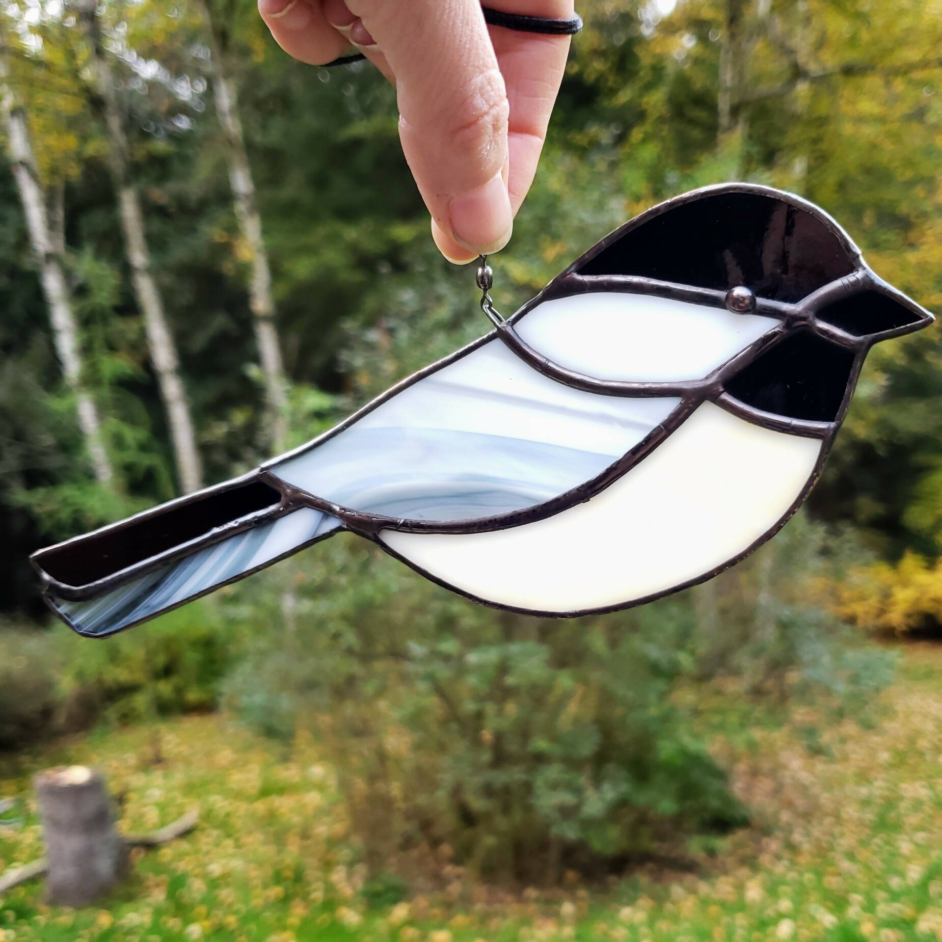 Feather and Fibres | Stained Glass Chickadee Suncatcher