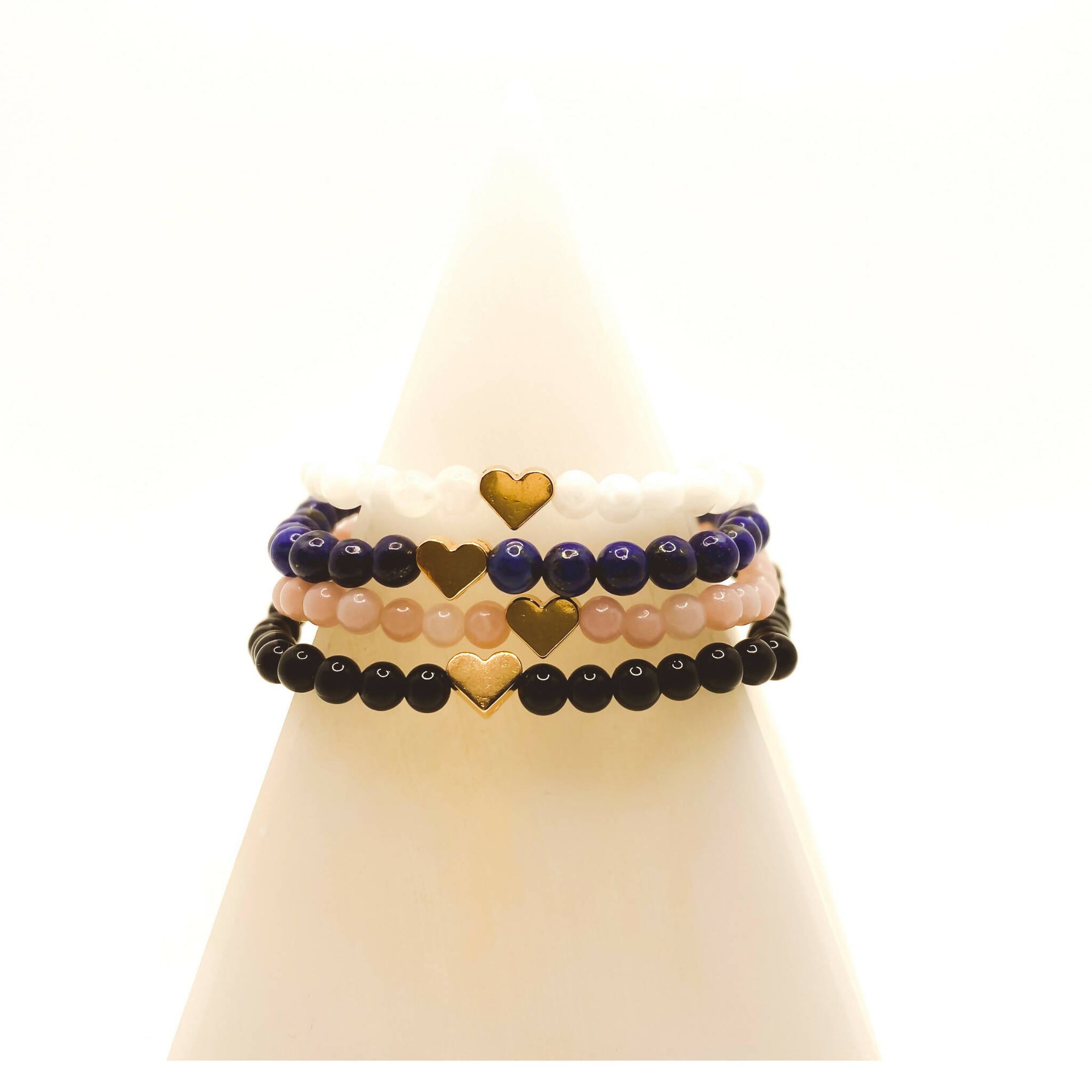 White Lotus Gems | 4mm Gemstone Bracelets with 18kt Gold Plated Heart